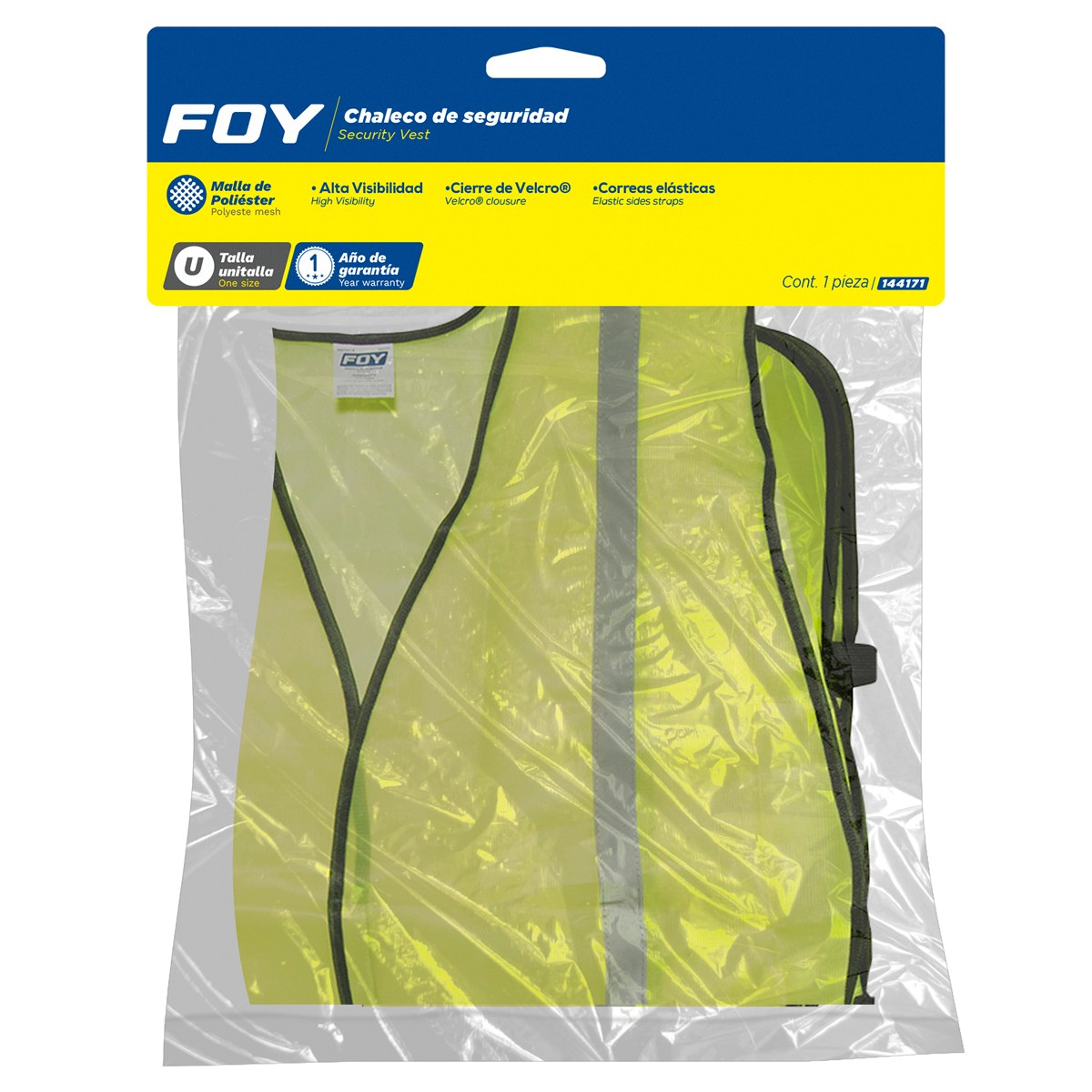 Chaleco de seguridad de malla de poliéster de alta visibilidad amarillo unitalla Foy - Imagen 2