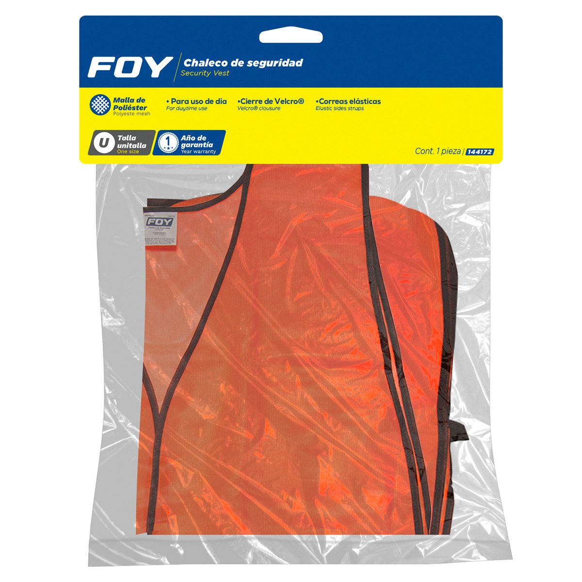 Chaleco de seguridad de malla de poliéster para uso de día naranja unitalla Foy - Imagen 2