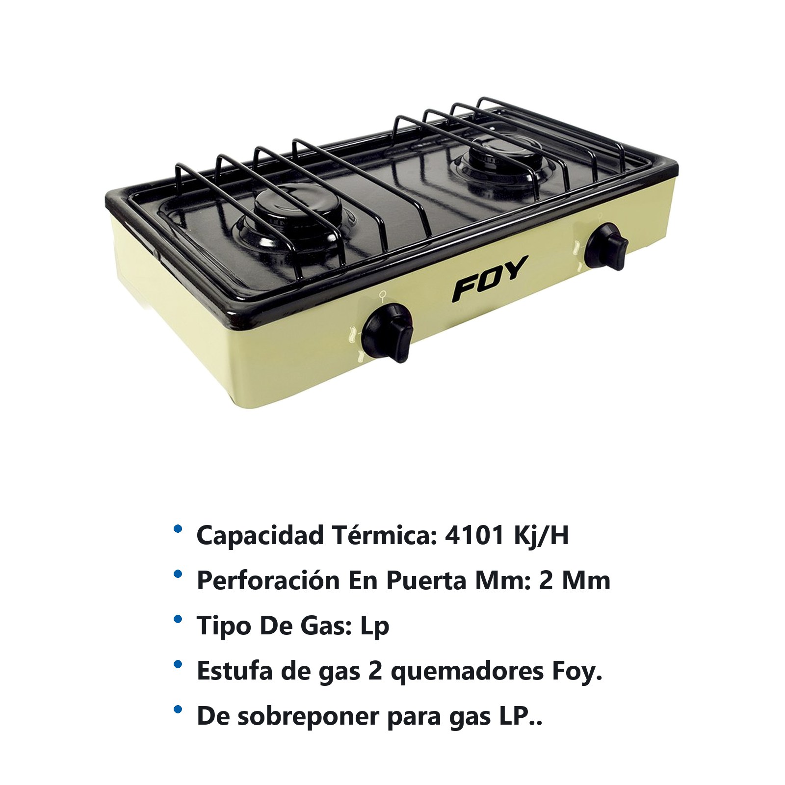 Estufa de gas 2 quemadores color beige Foy - Imagen 2