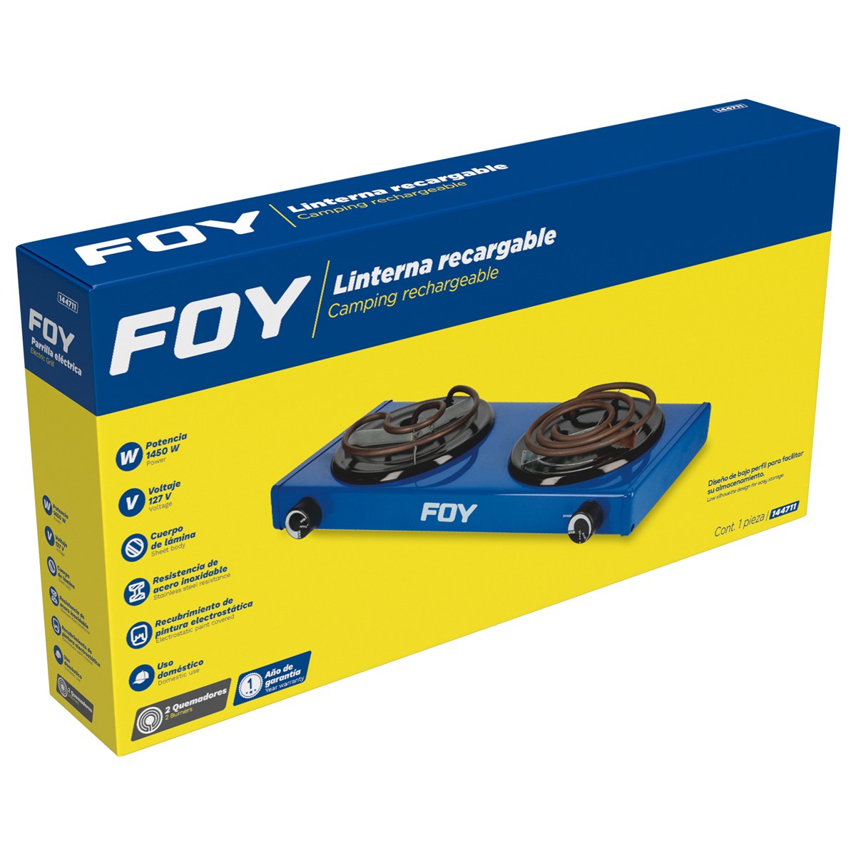Parrilla eléctrica 2 quemadores de lámina con asa Foy - Imagen 2