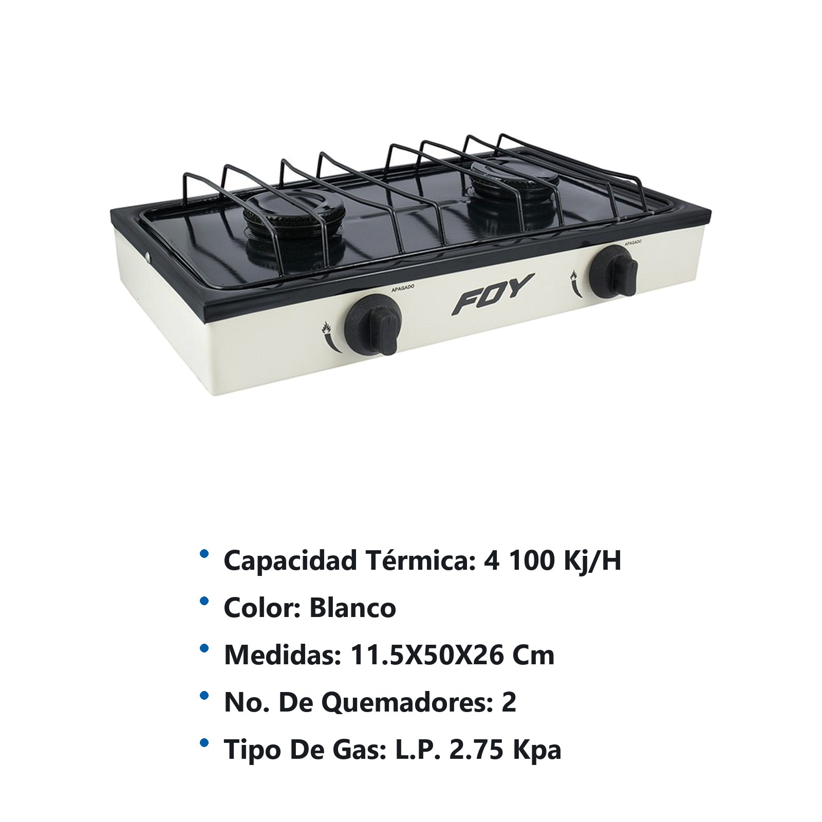 Estufa de gas 2 quemadores color blanco Foy - Imagen 2