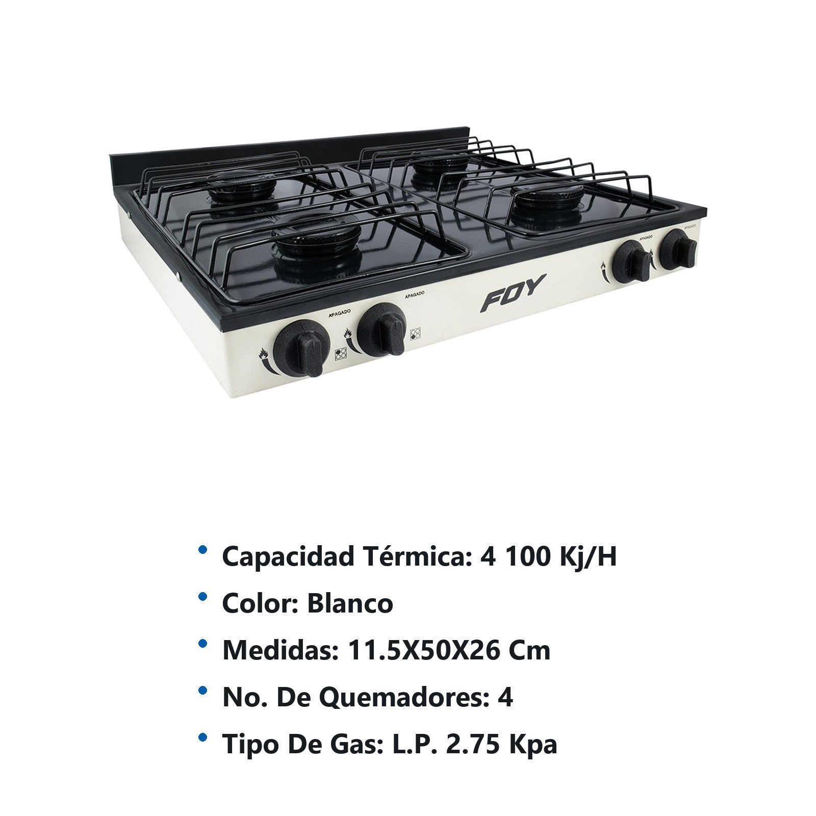 Estufa de gas 4 quemadores color blanco Foy - Imagen 2