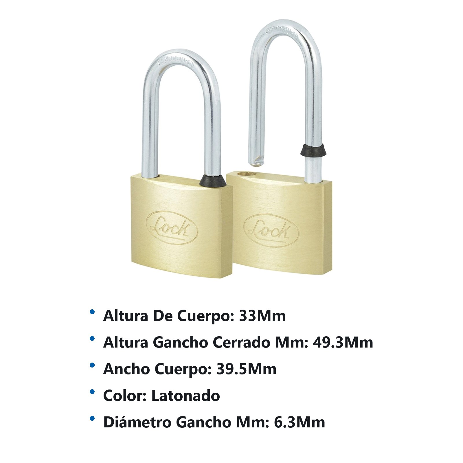 Juego de candados de latón largos 40 mm, llave estándar, 2 piezas Lock - Imagen 2