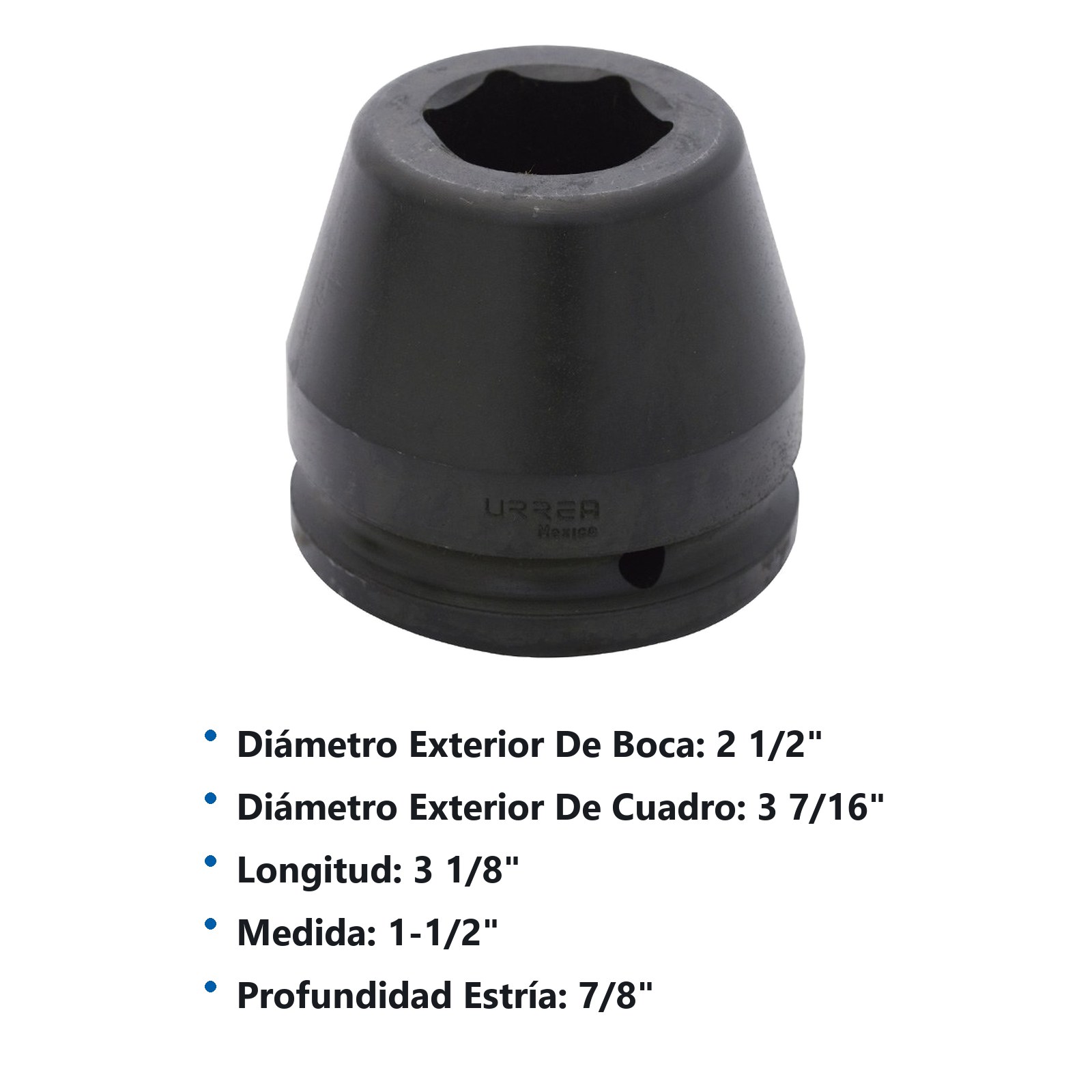 Dado de impacto cuadro de 1-1/2", 6 puntas, en pulgadas, 1-1/2" Urrea - Imagen 2