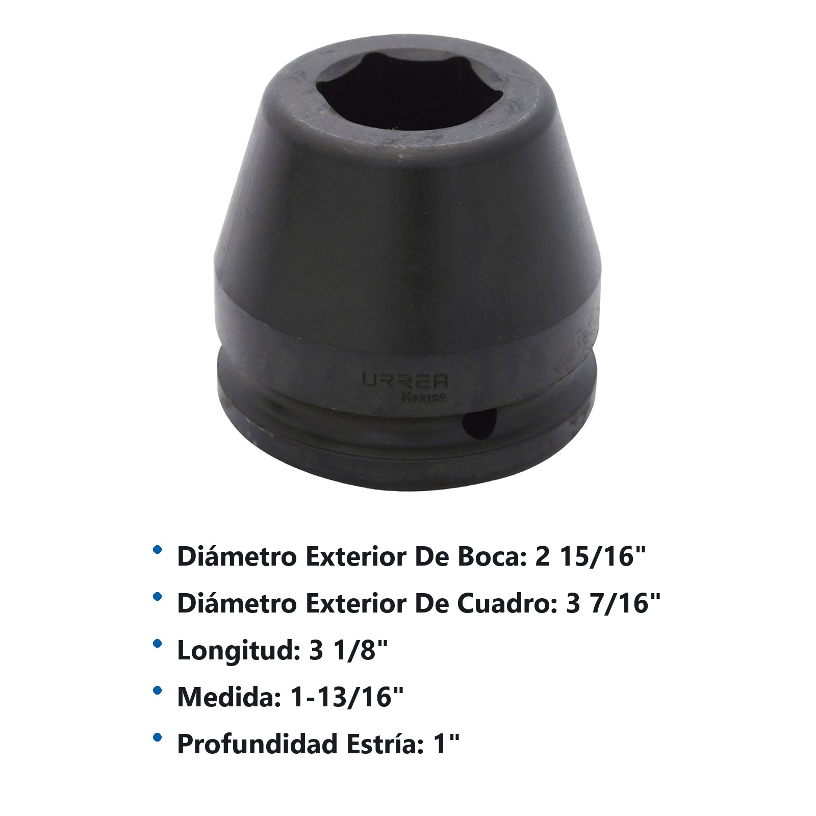 Dado de impacto cuadro de 1-1/2", 6 puntas, en pulgadas, 1-13/16" Urrea - Imagen 2