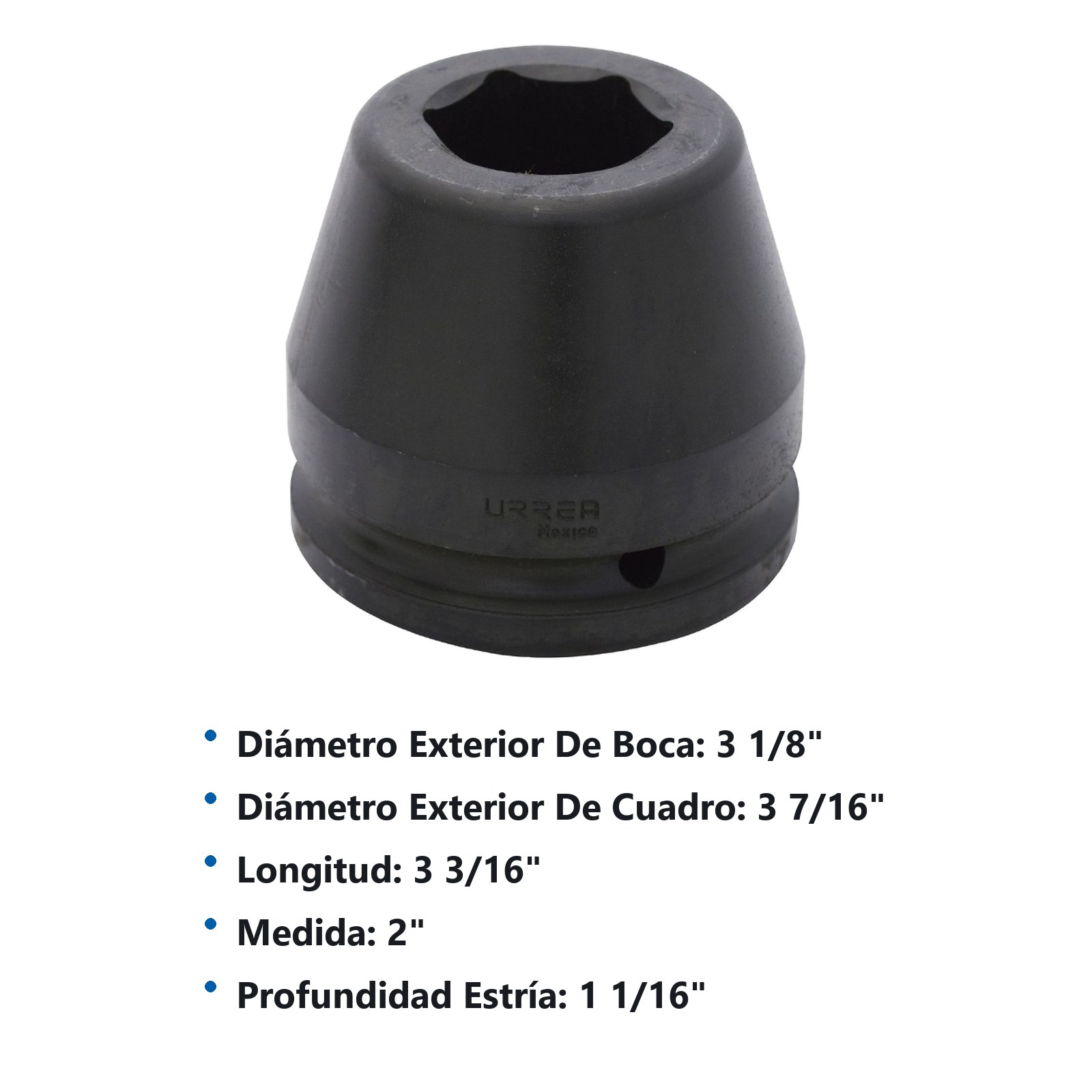 Dado de impacto cuadro de 1-1/2", 6 puntas, en pulgadas, 2" Urrea - Imagen 2