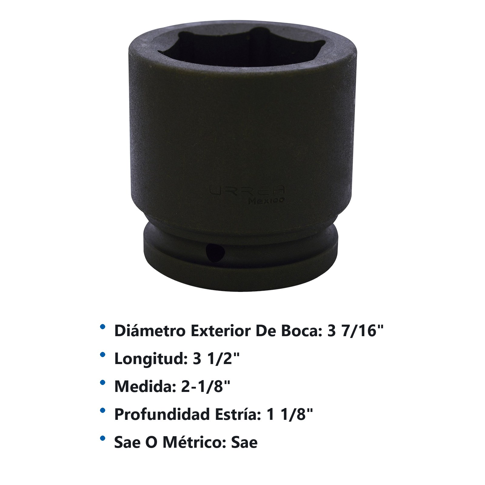 Dado de impacto cuadro de 1-1/2", 6 puntas, en pulgadas, 2-1/8" Urrea - Imagen 2