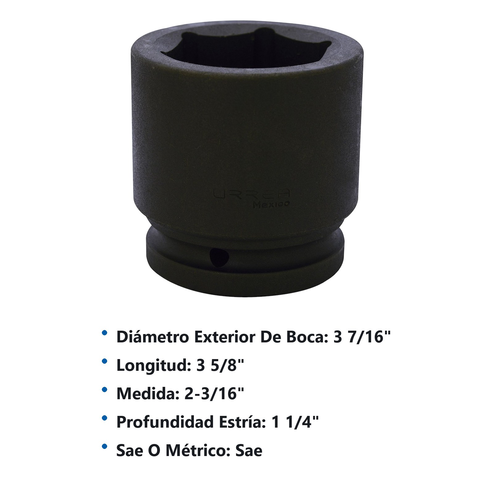 Dado de impacto cuadro de 1-1/2", 6 puntas, en pulgadas, 2-3/16" Urrea - Imagen 2