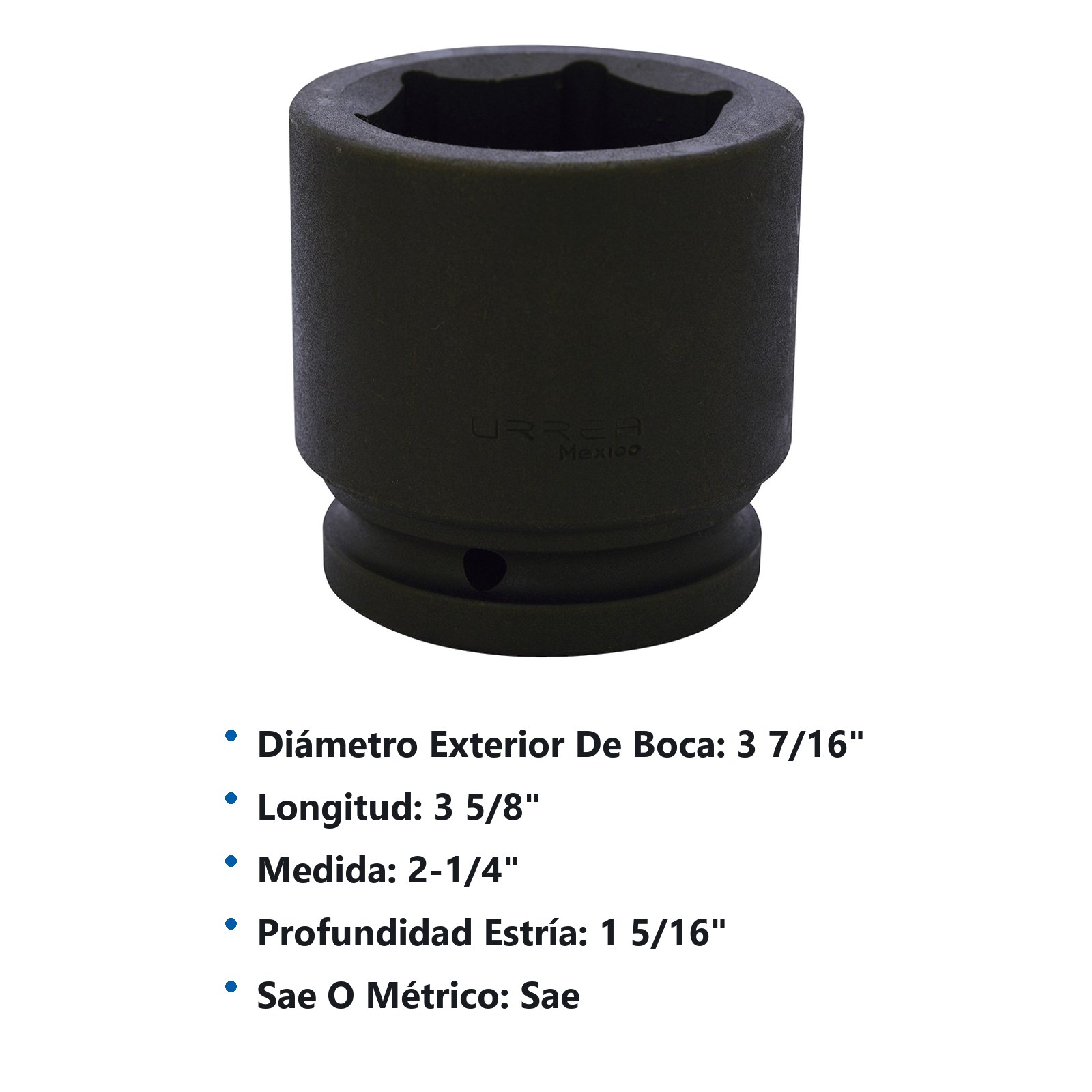 Dado de impacto cuadro de 1-1/2", 6 puntas, en pulgadas, 2-1/4" Urrea - Imagen 2