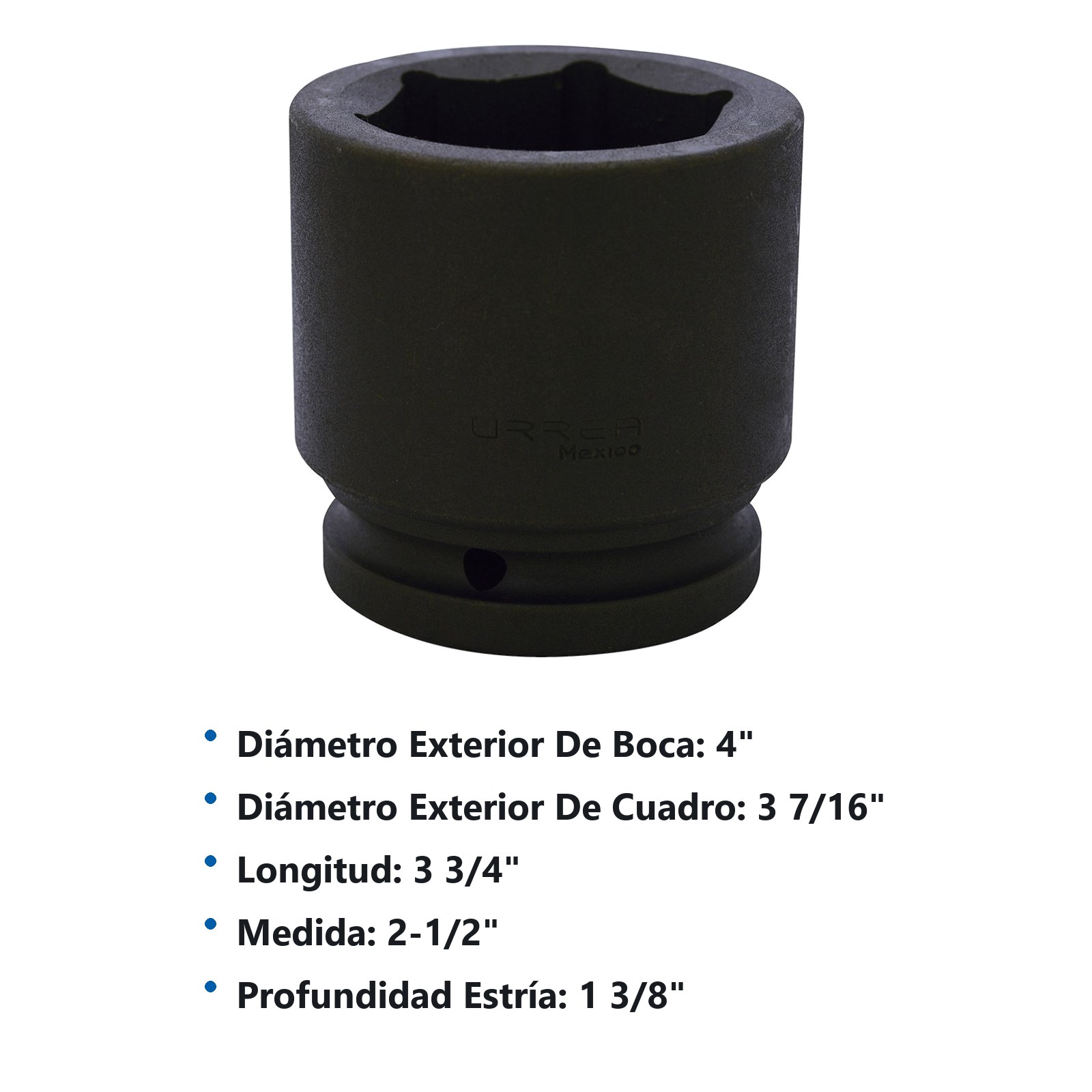 Dado de impacto cuadro de 1-1/2", 6 puntas, en pulgadas, 2-1/2" Urrea - Imagen 2