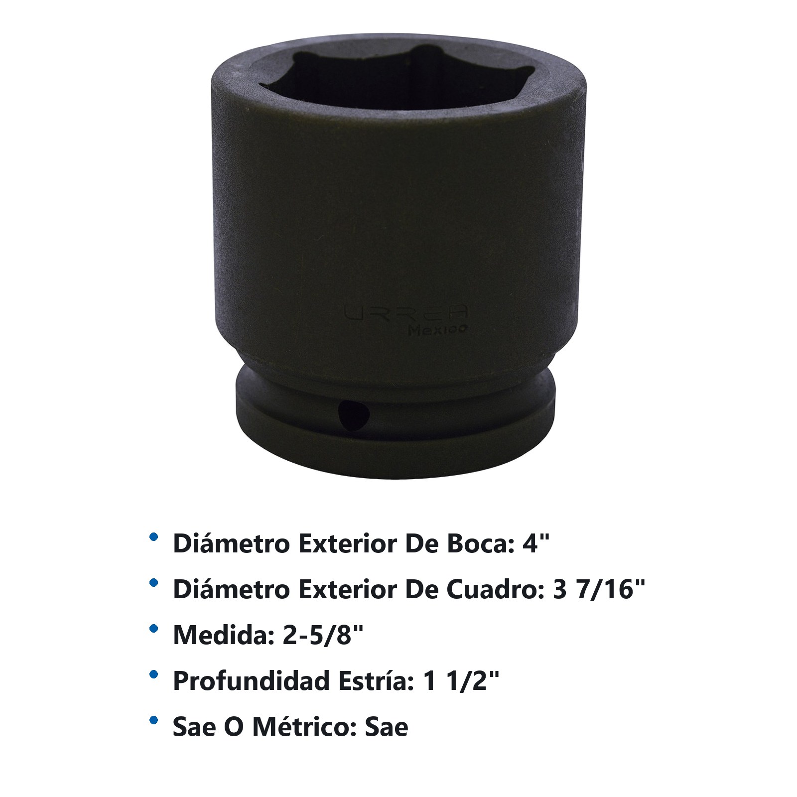 Dado de impacto cuadro de 1-1/2", 6 puntas, en pulgadas, 2-5/8" Urrea - Imagen 2