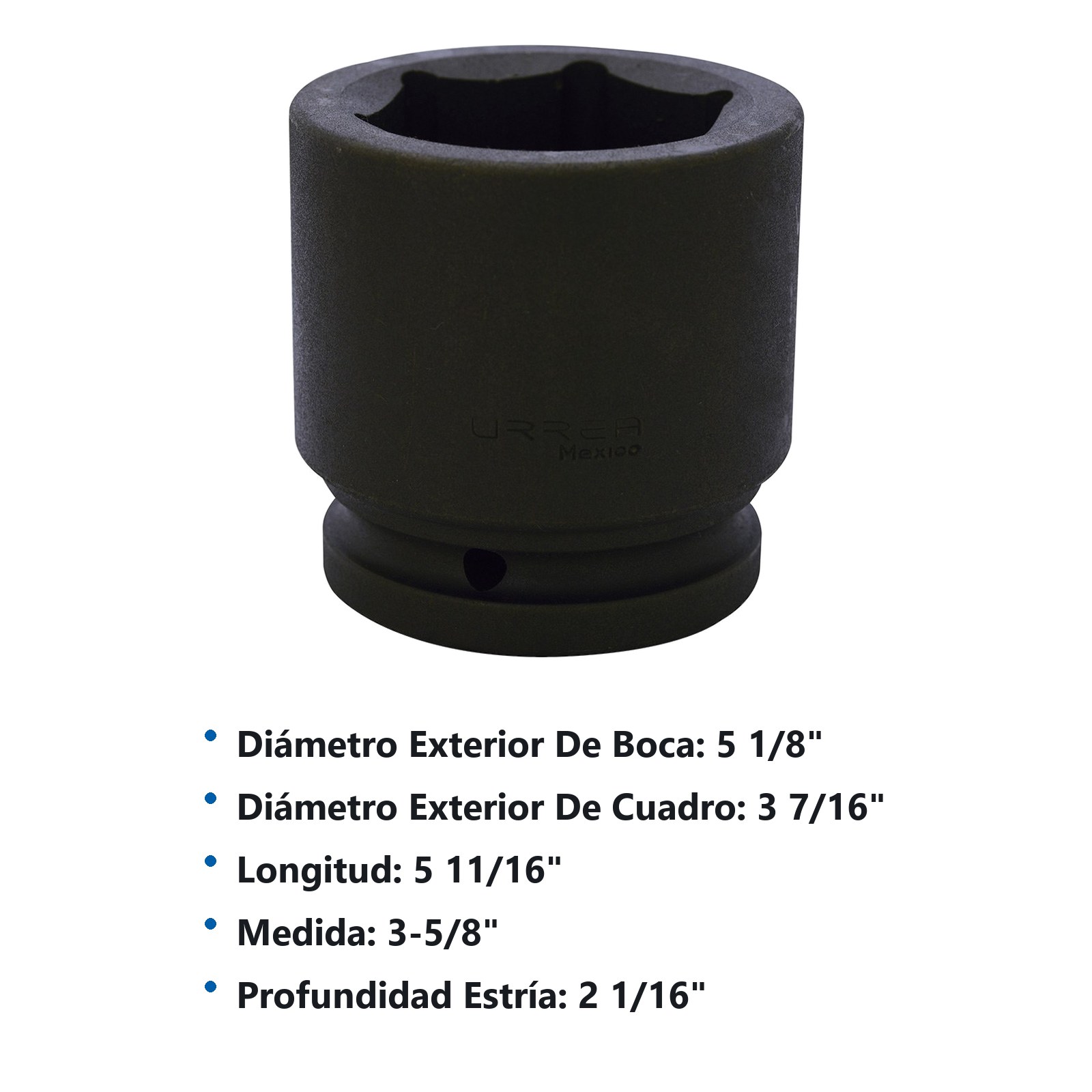 Dado de impacto cuadro de 1-1/2", 6 puntas, en pulgadas, 3-5/8" Urrea - Imagen 2