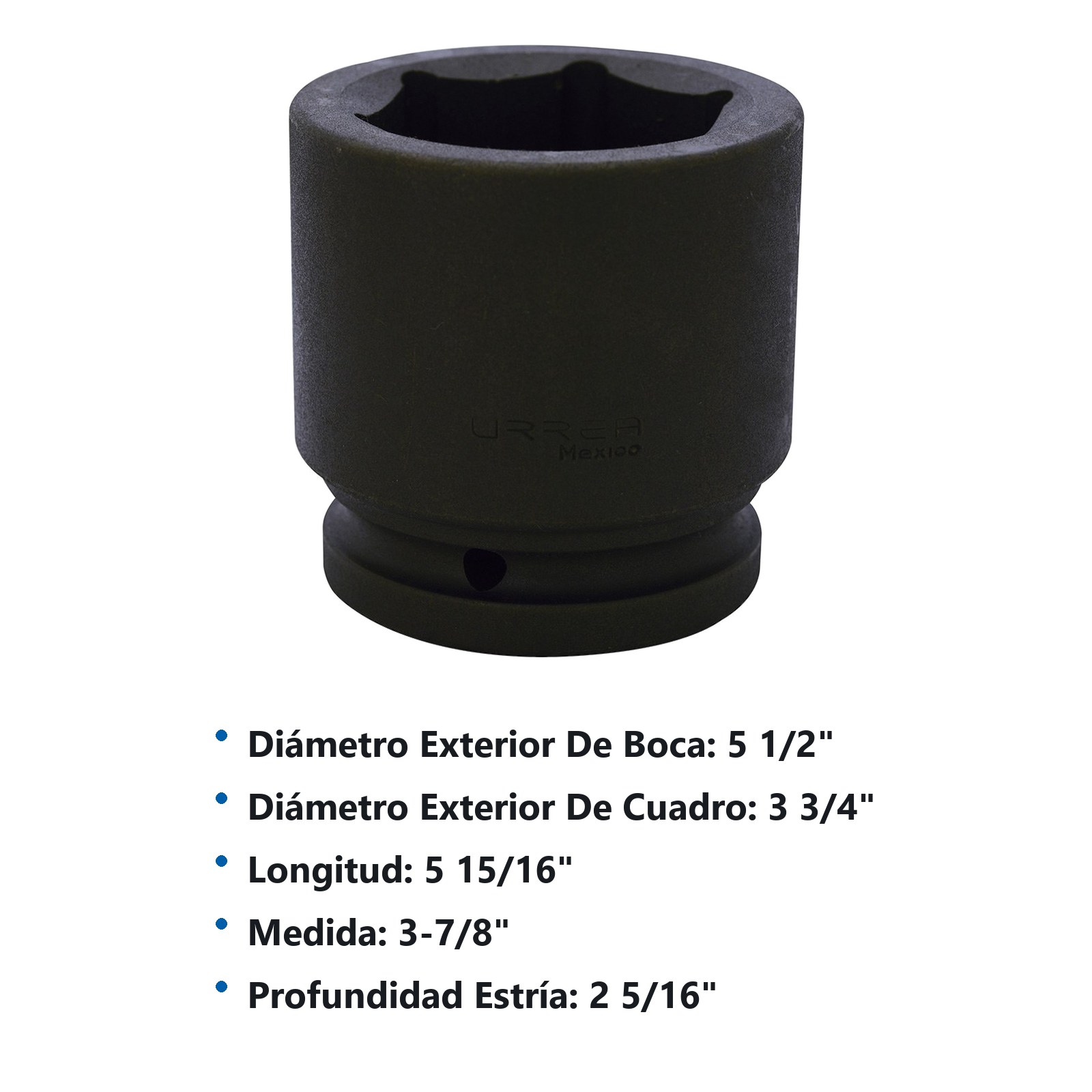 Dado de impacto cuadro de 1-1/2", 6 puntas, en pulgadas, 3-7/8" Urrea - Imagen 2