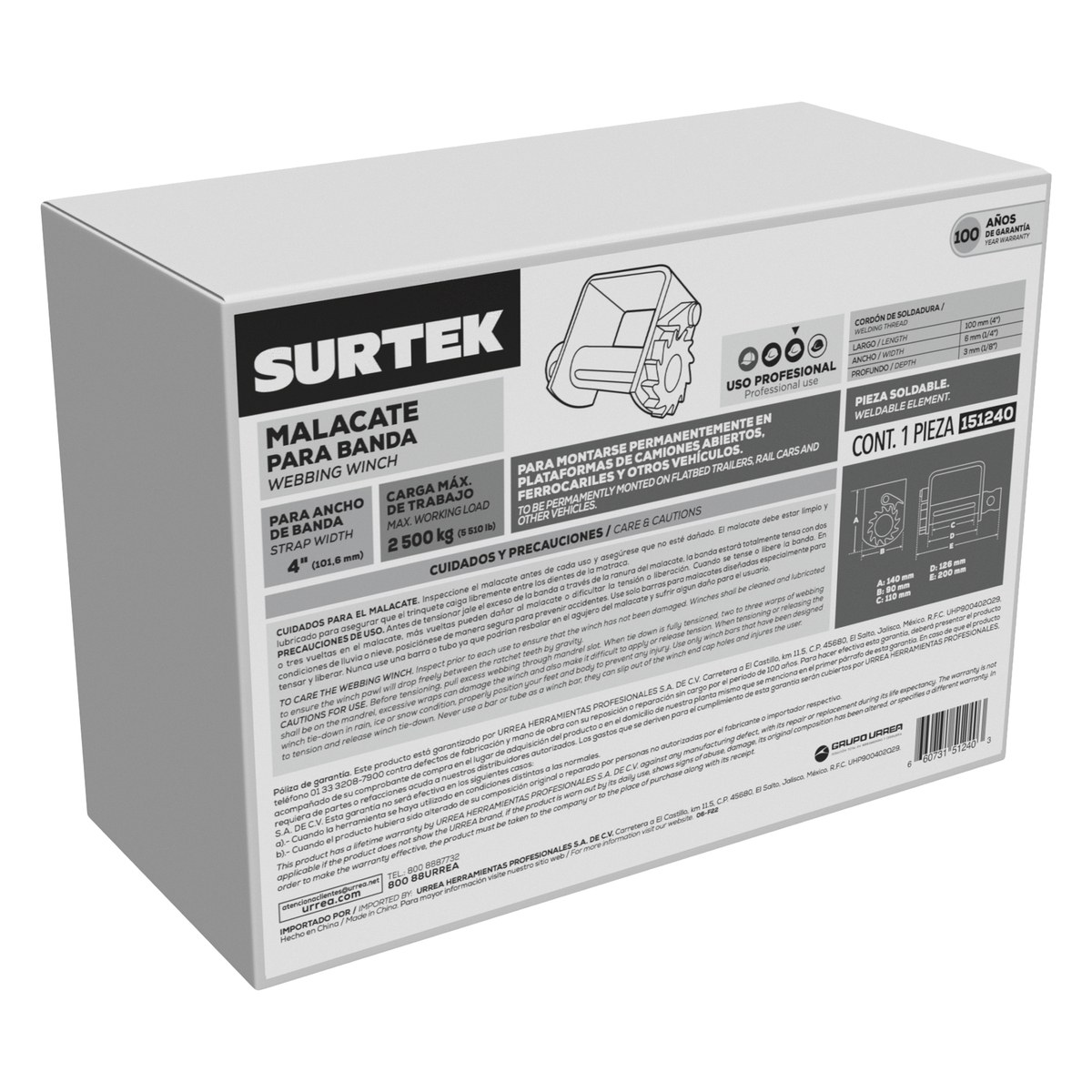 Malacate para banda de 4", soldable Surtek - Imagen 2