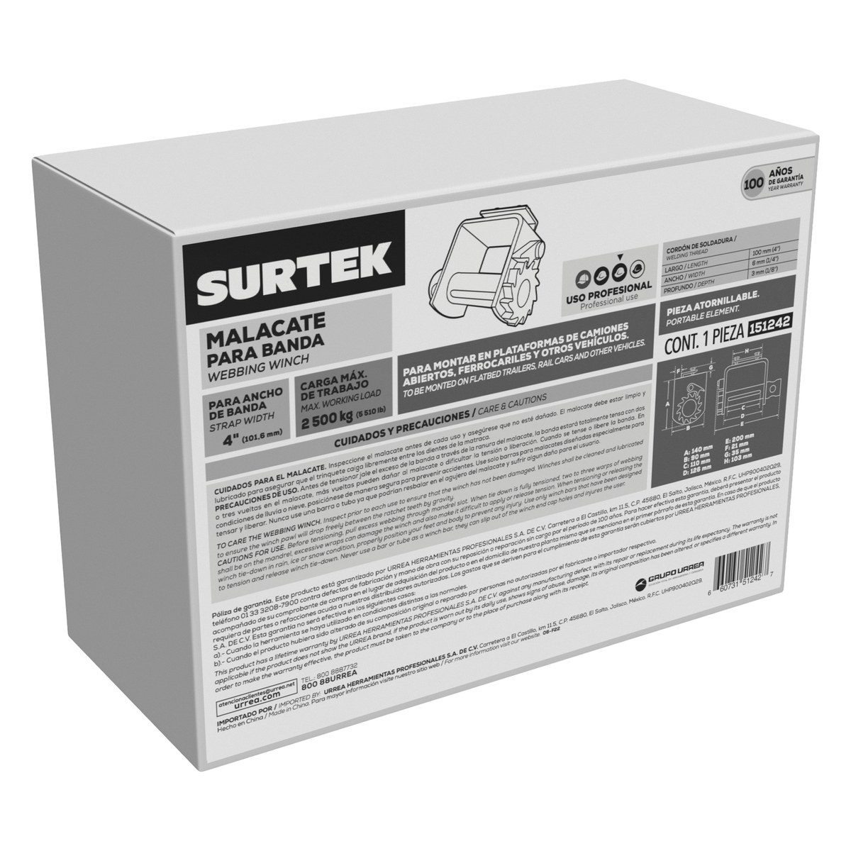 Malacate para banda de 4", atornillable Surtek - Imagen 2