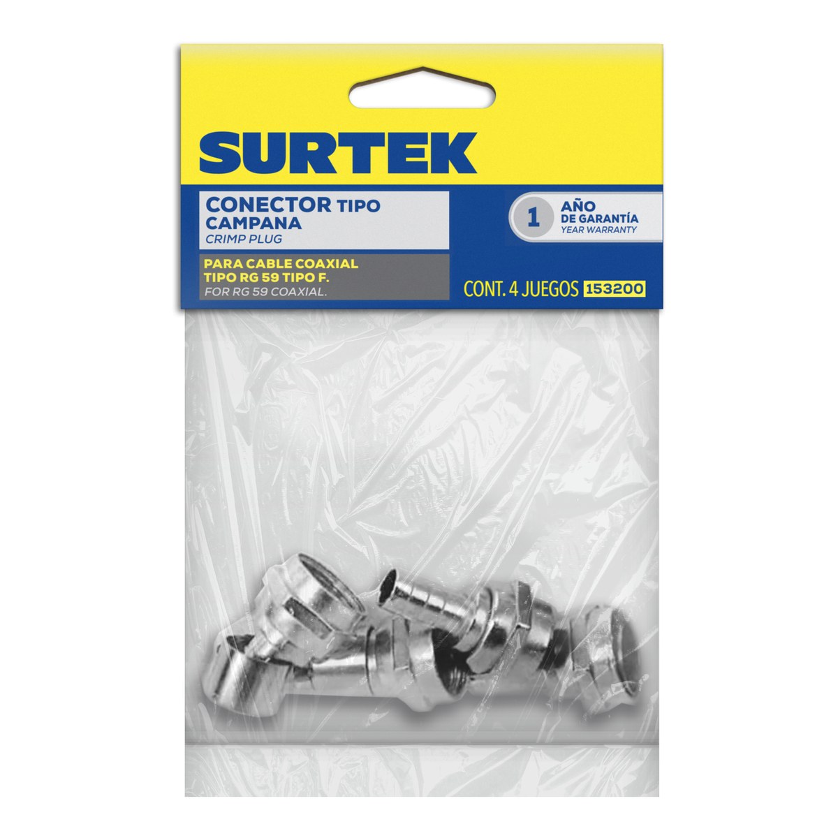 Conector para cable coaxial RG6 tipo campana, 4 piezas Surtek - Imagen 2
