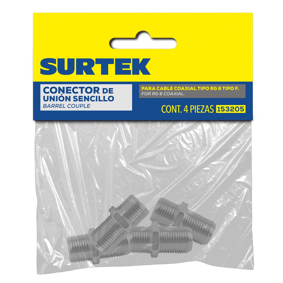 Cople para cable coaxial RG6 tipo barril, 4 piezas Surtek - Imagen 2
