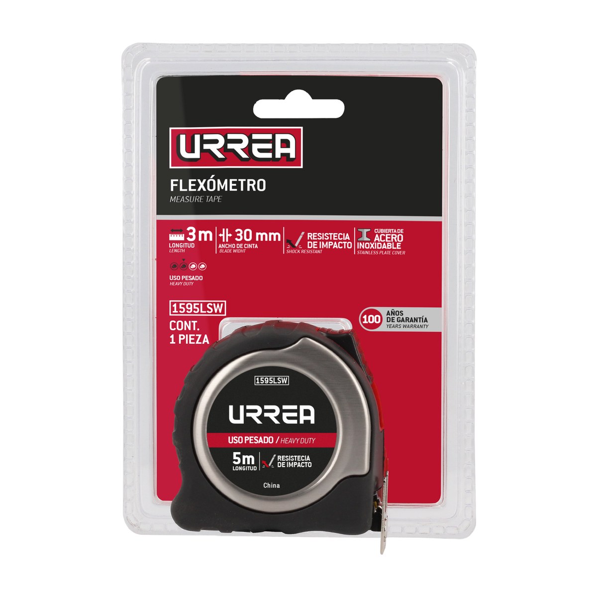 Flexómetro con carcasa de acero inoxidable 5 m x 30 mm Urrea - Imagen 2