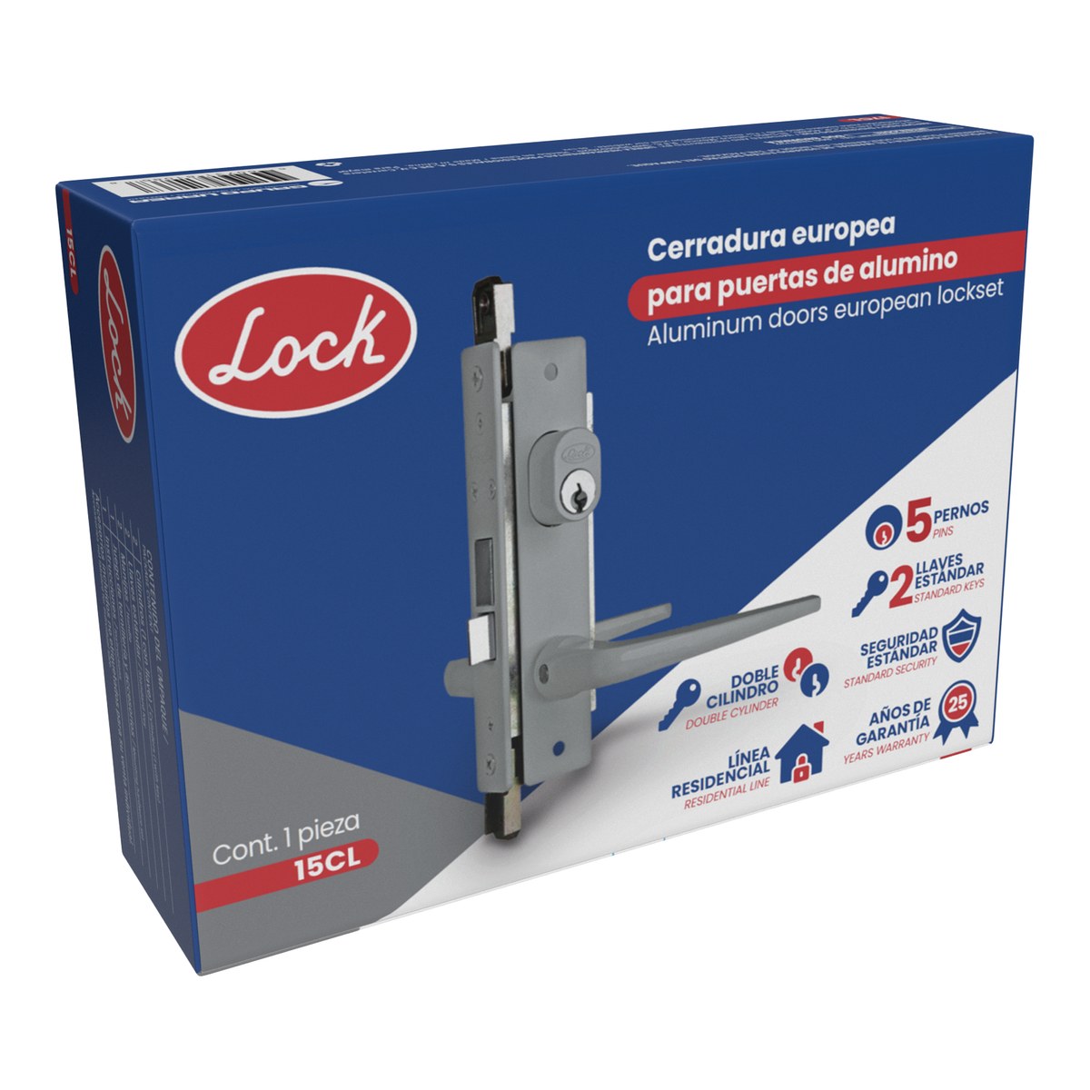 Cerradura clásica para puerta de aluminio función sencilla, gris, llave estándar Lock - Imagen 2