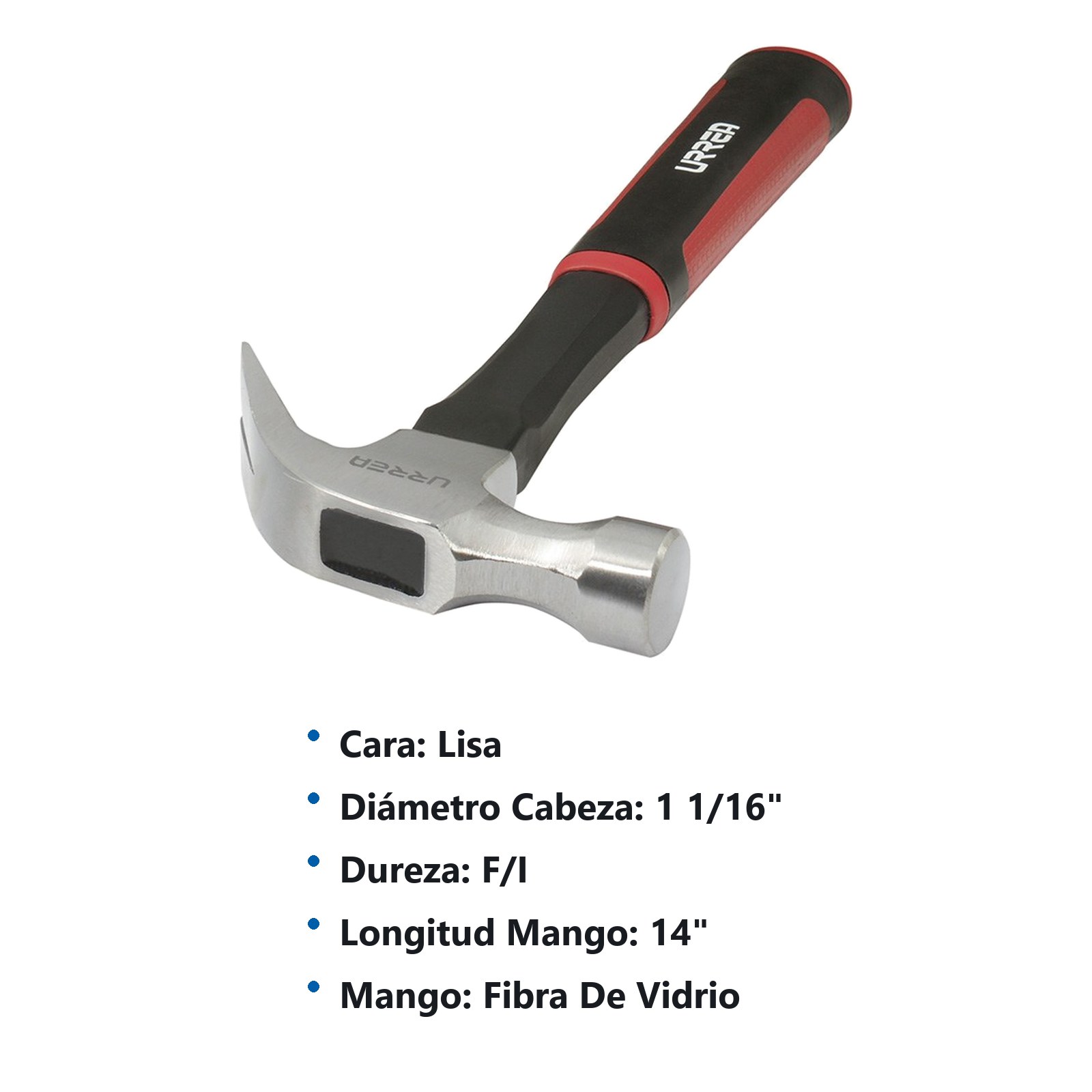Martillo de uña con mango anti-vibración texturizado de 13-9/16", 16 oz Urrea - Imagen 2