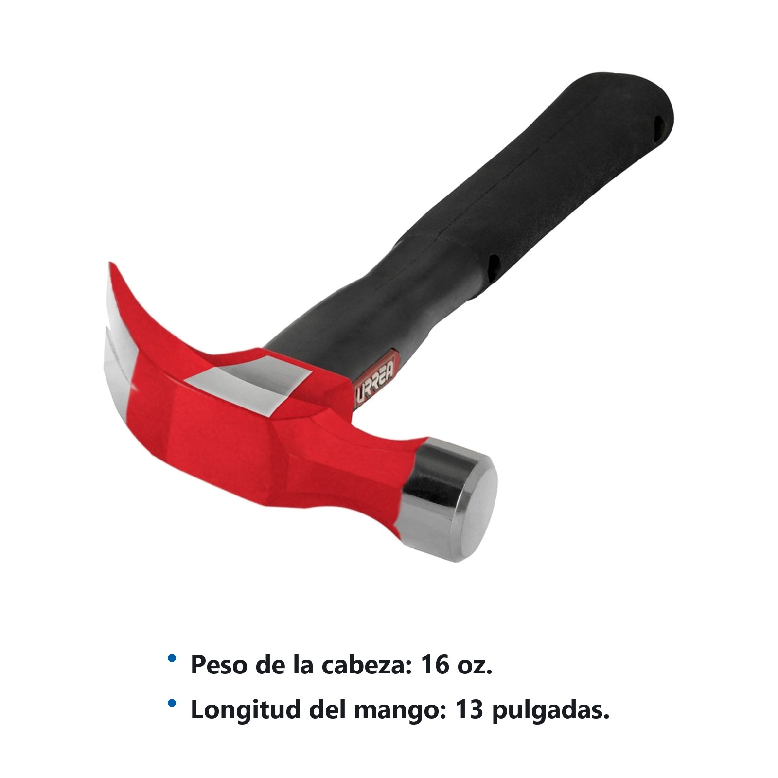 Martillo de uña irrompible con mango anti-vibración texturizado de 13", 16 oz Urrea - Imagen 2