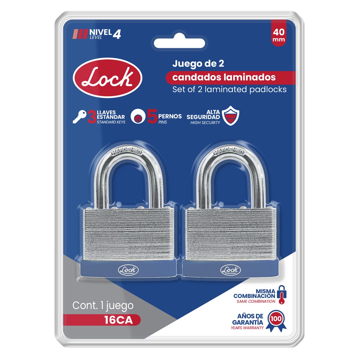 Juego de candados laminados 40 mm, llave estándar, 2 piezas Lock - Imagen 2