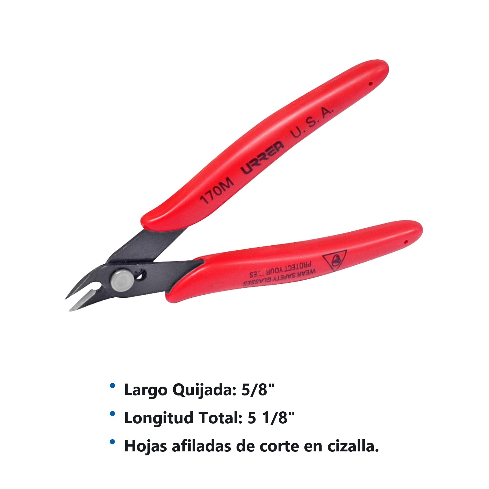 Pinza para electrónica con mango rubber grip de 5-1/8" corte al ras 22° Urrea - Imagen 3