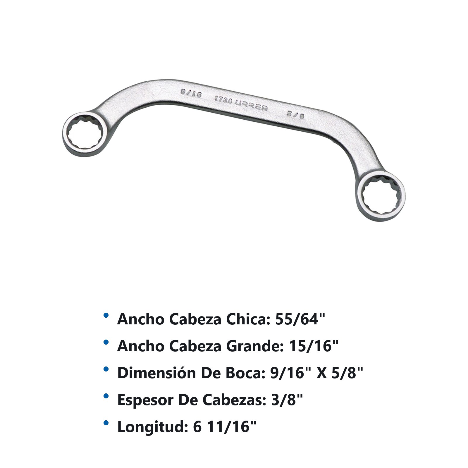 Llave de obstrucción en pulgadas, 12 puntas, 9/16" x 5/8" Urrea - Imagen 3