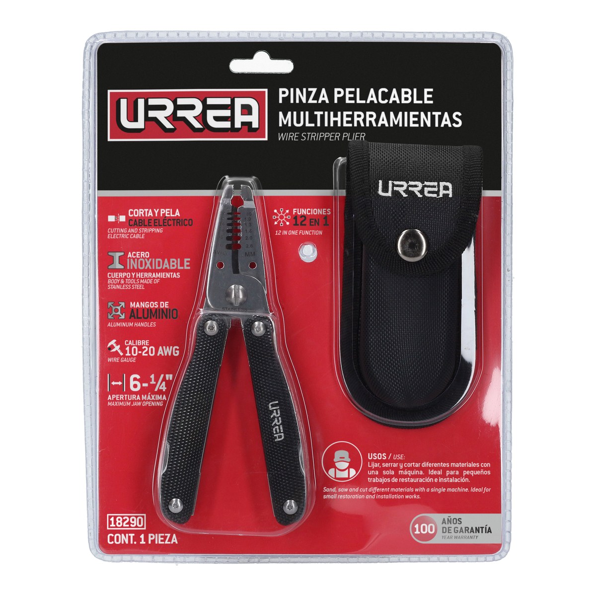 Pinza multiherramienta 12 en 1 de 6" pela cable Urrea - Imagen 4