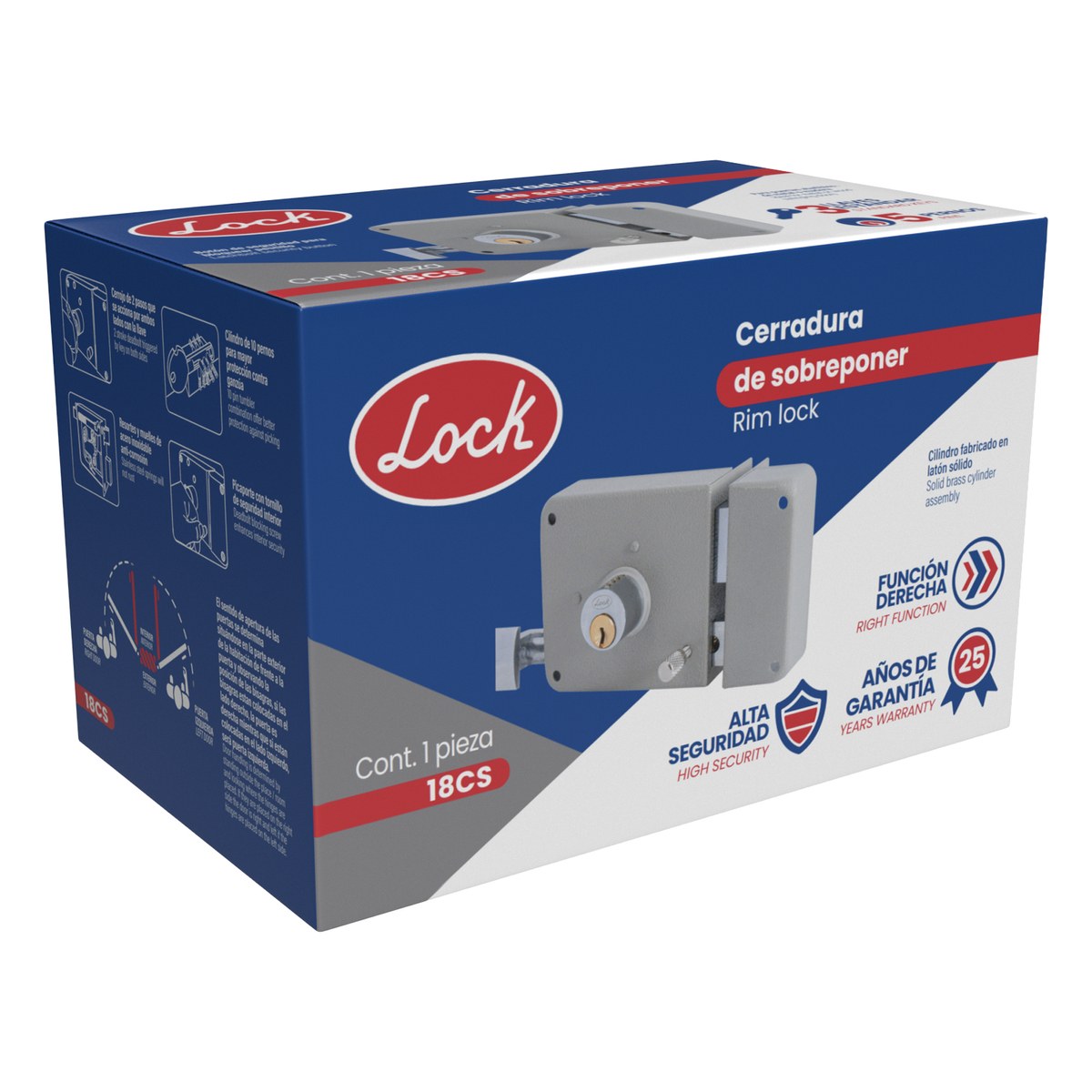 Cerradura de sobreponer función instala fácil, derecha, llave estándar, en caja Lock - Imagen 2