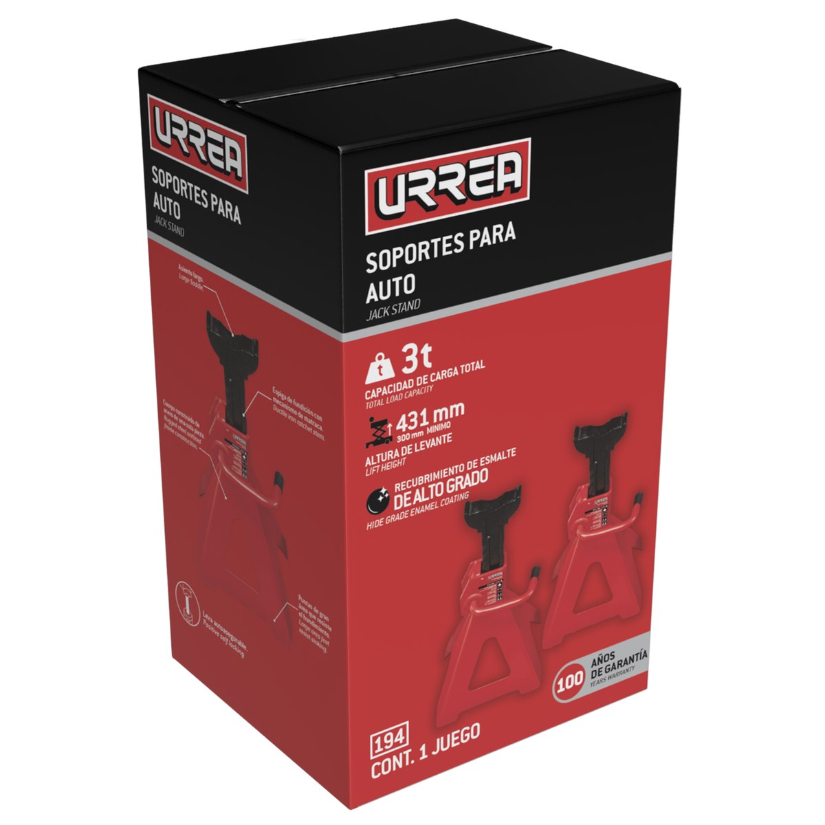 Torres para automóvil de hierro fundido 3 ton, 2 piezas Urrea - Imagen 2
