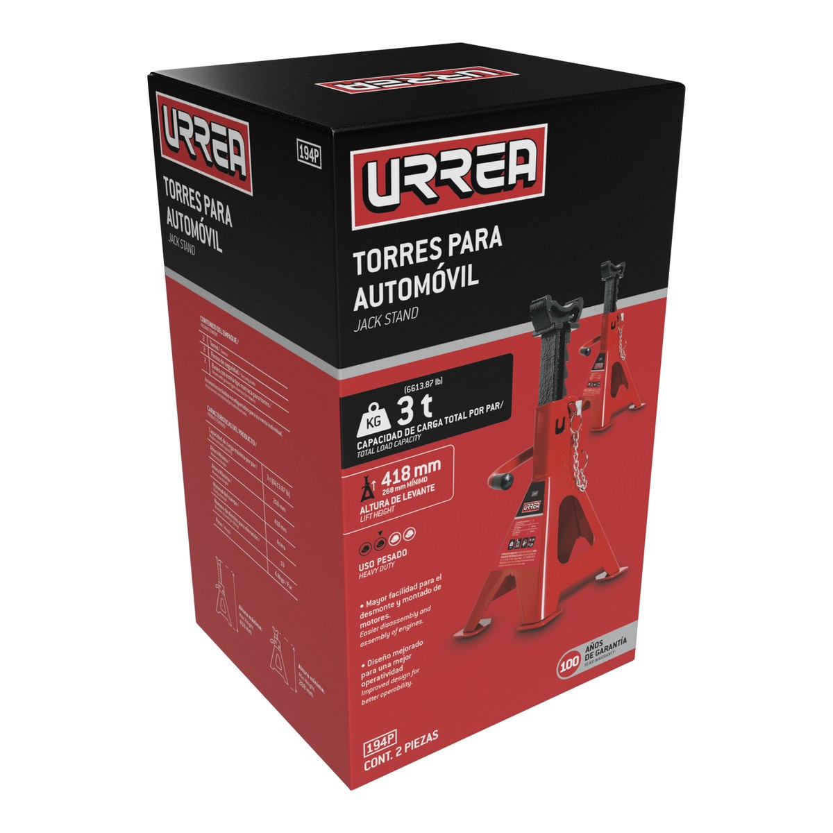 Torres para automóvil con perno, 3 ton, 2 piezas Urrea - Imagen 2