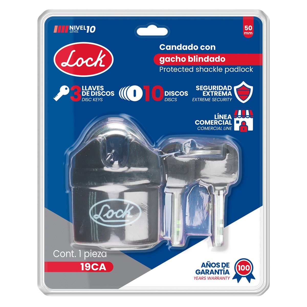 Candado de gancho blindado 50 mm, llave de disco Lock - Imagen 3
