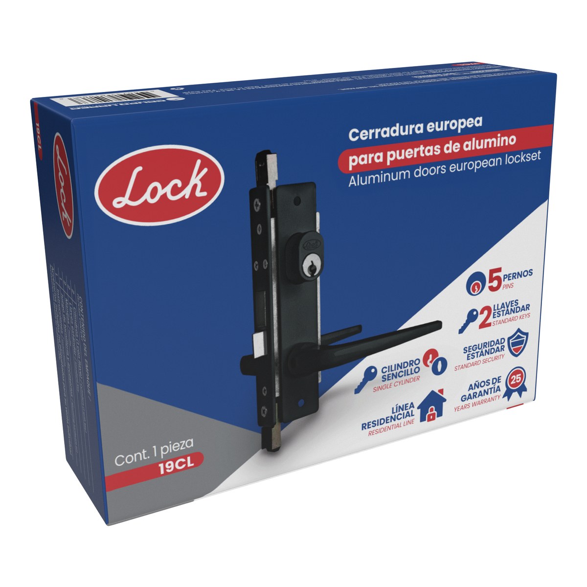Cerradura clásica para puerta de aluminio función doble, negro, llave estándar Lock - Imagen 2