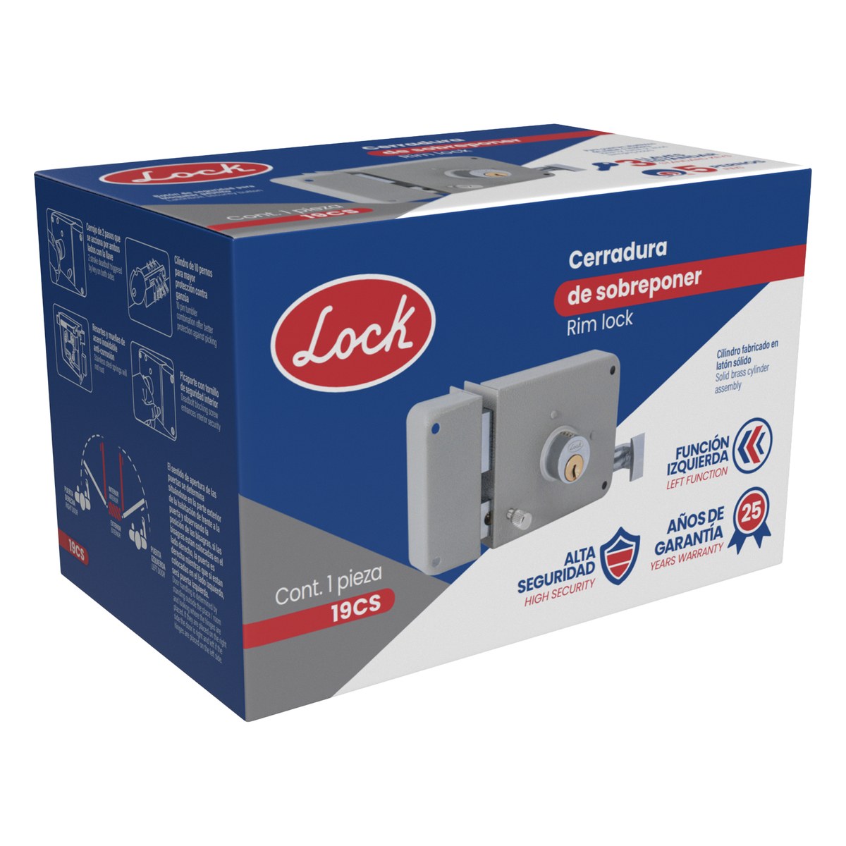 Cerradura de sobreponer función instala fácil, izquierda, llave estándar, en caja Lock - Imagen 2