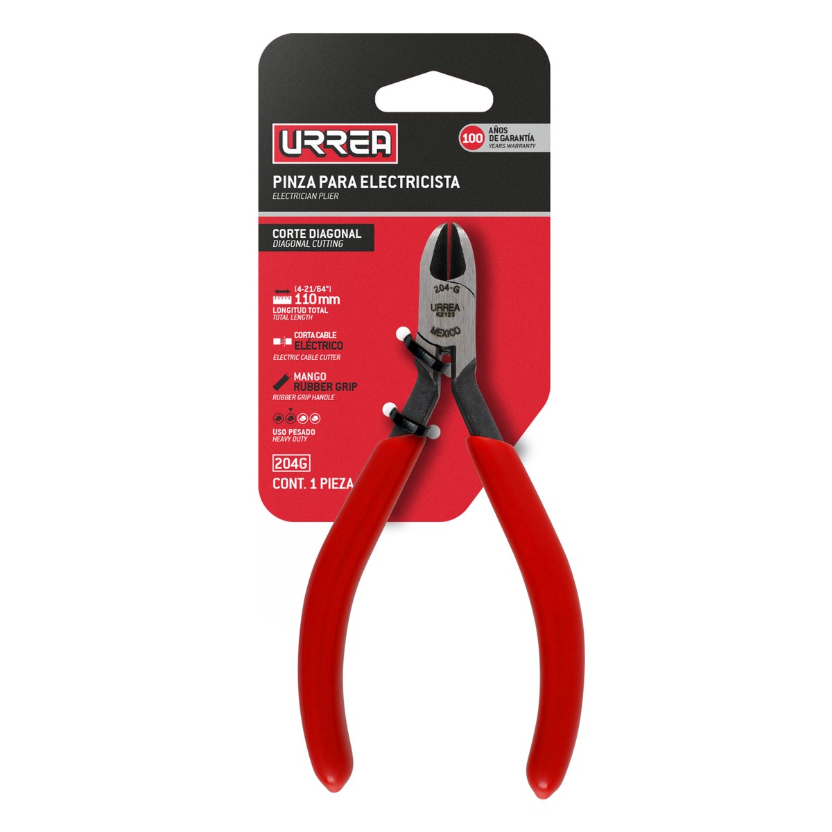 Pinza para electricista con mango rubber grip de 4-3/16" corte diagonal Urrea - Imagen 2