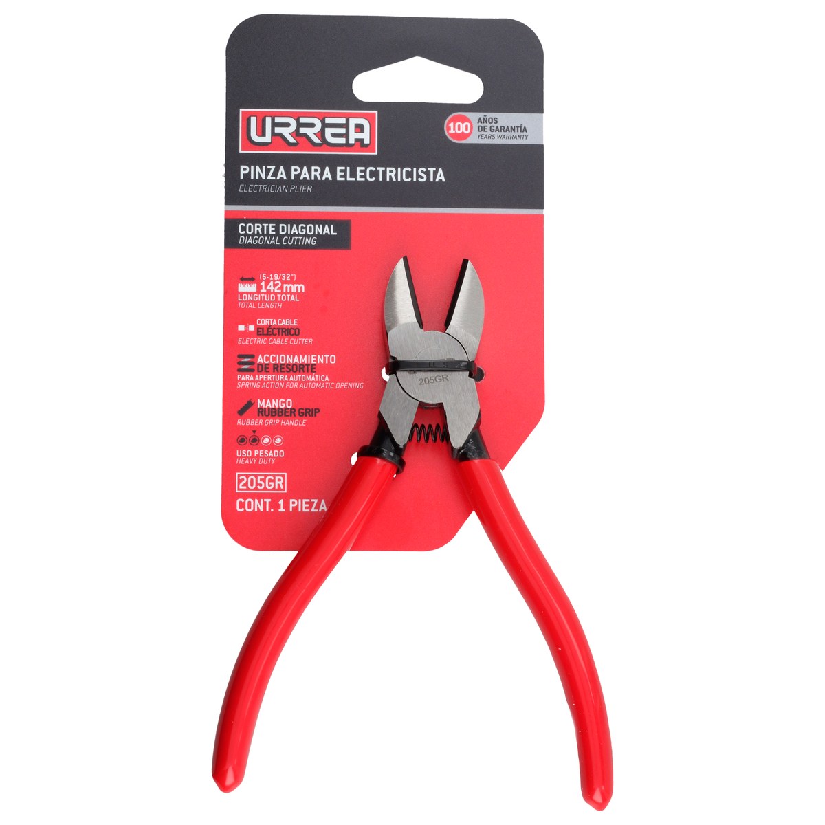 Pinza para electricista con mango rubber grip de 5-13/32" corte diagonal con resorte Urrea - Imagen 2