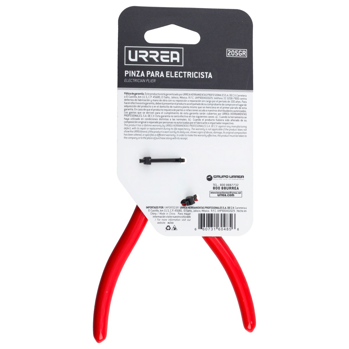 Pinza para electricista con mango rubber grip de 5-13/32" corte diagonal con resorte Urrea - Imagen 3