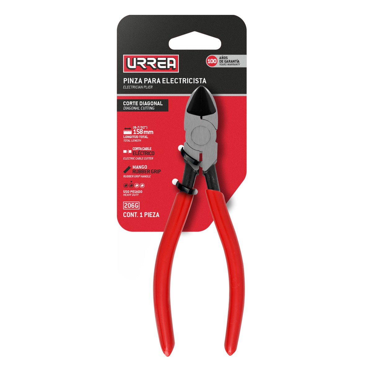 Pinza para electricista con mango rubber grip de 6-1/64" corte diagonal Urrea - Imagen 2