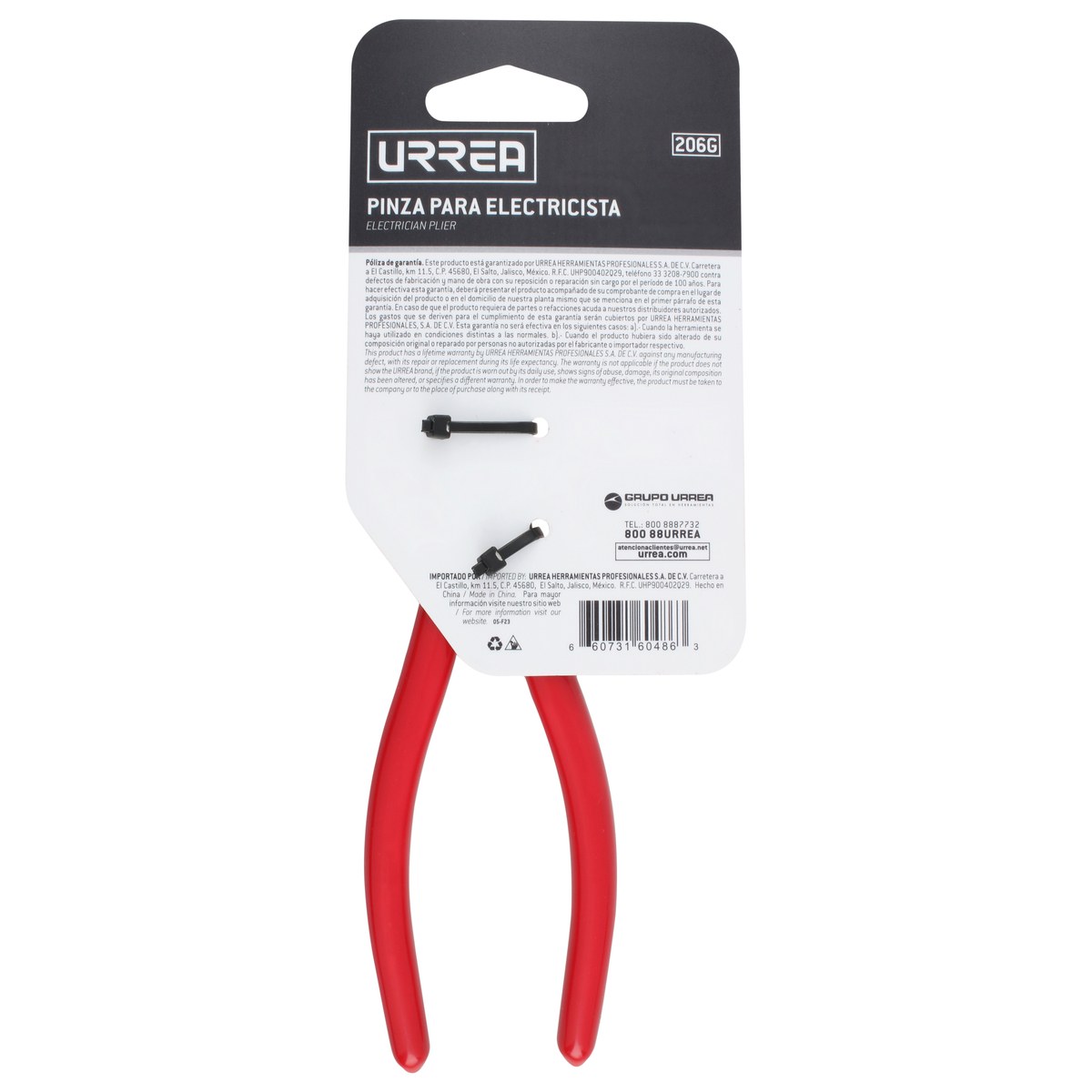 Pinza para electricista con mango rubber grip de 6-1/64" corte diagonal Urrea - Imagen 3
