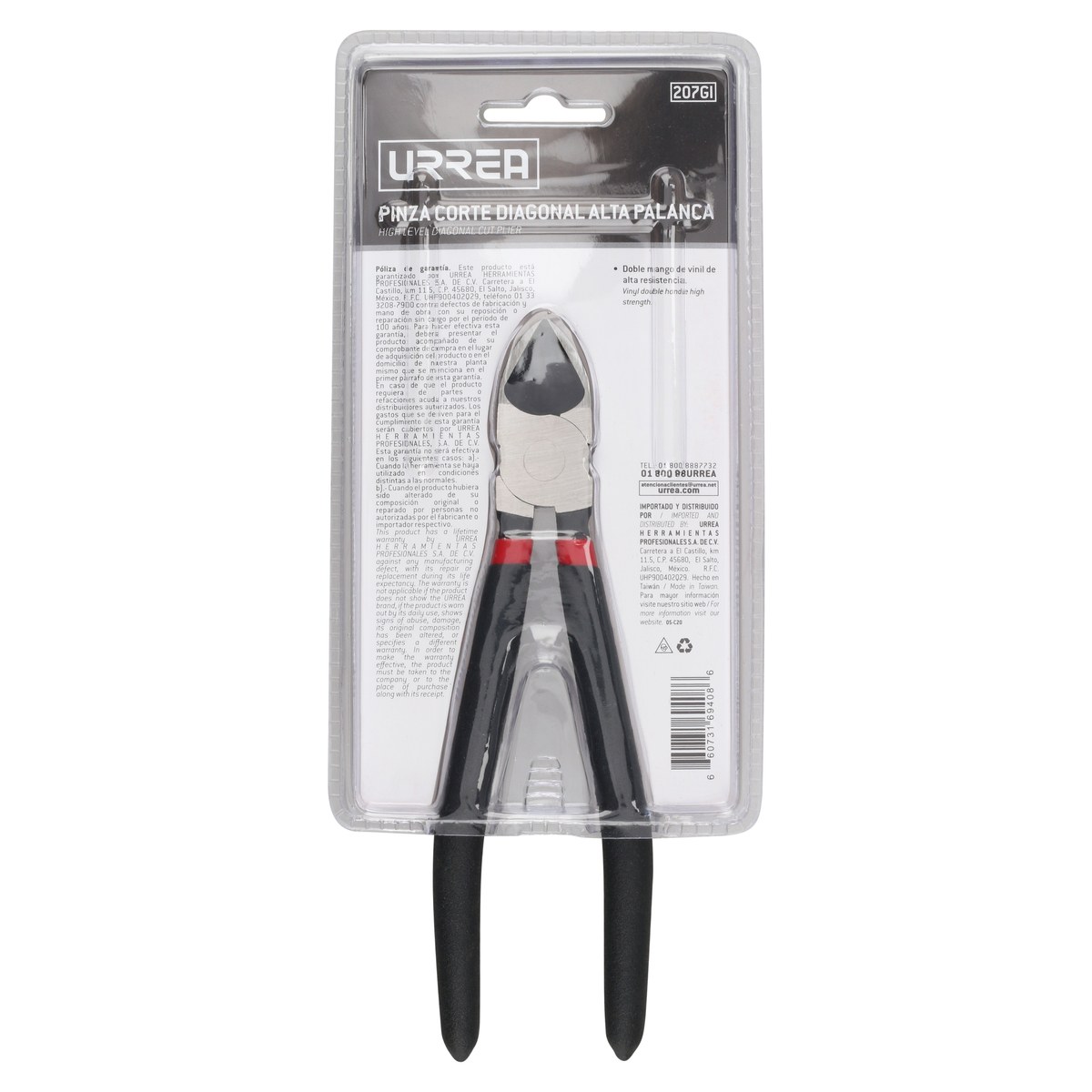 Pinza para electricista con mango rubber grip de 7-3/4" corte diagonal Urrea - Imagen 4