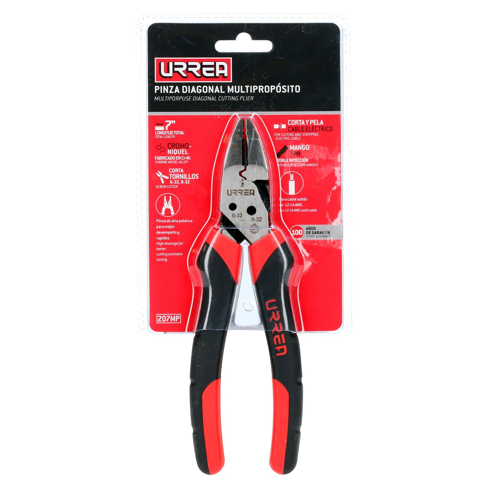 Pinza multipropósitos con mango bimaterial de 7" corte lateral Urrea - Imagen 3