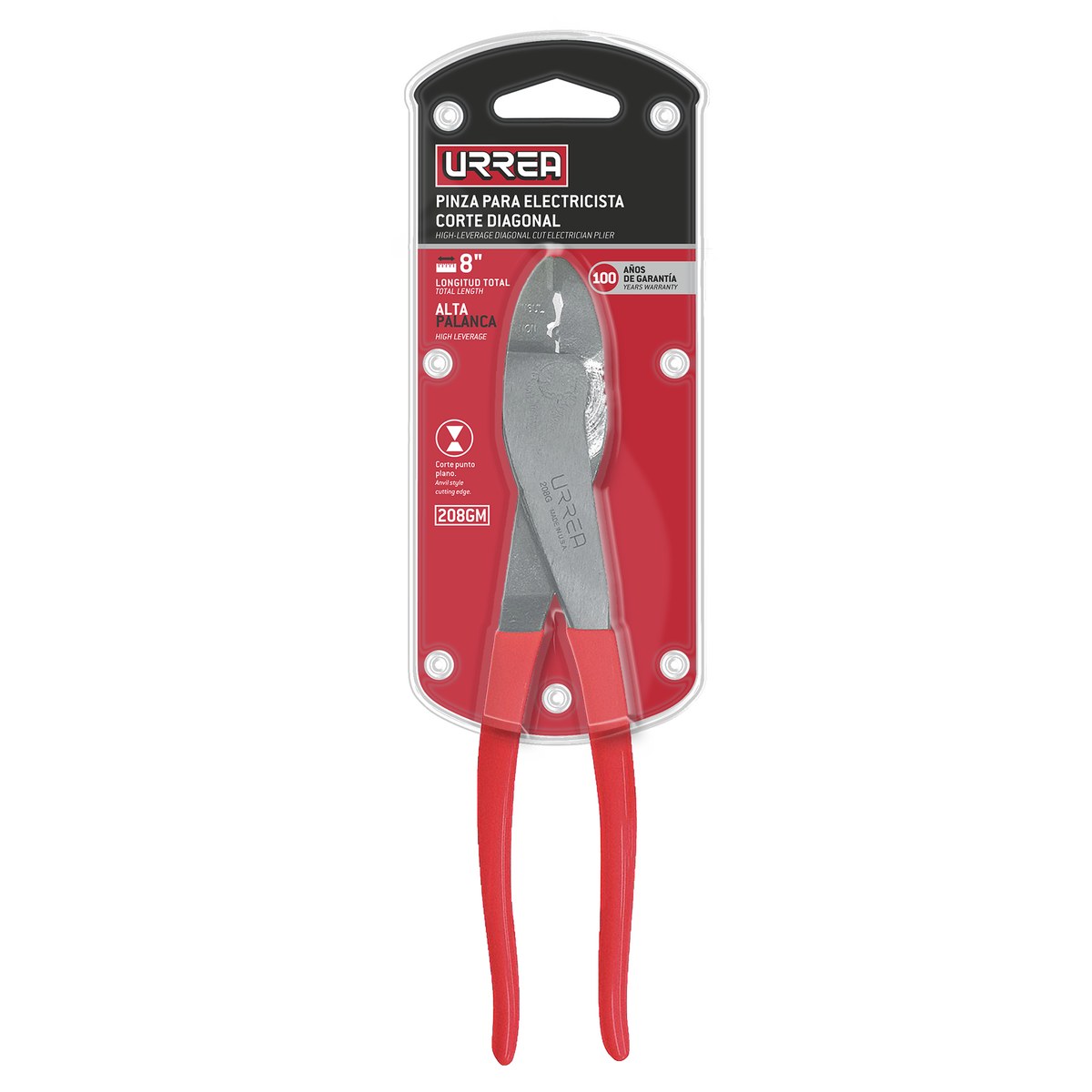 Pinza para electricista con mango rubber grip de 9-1/2" alta palanca poncha terminal Urrea - Imagen 2