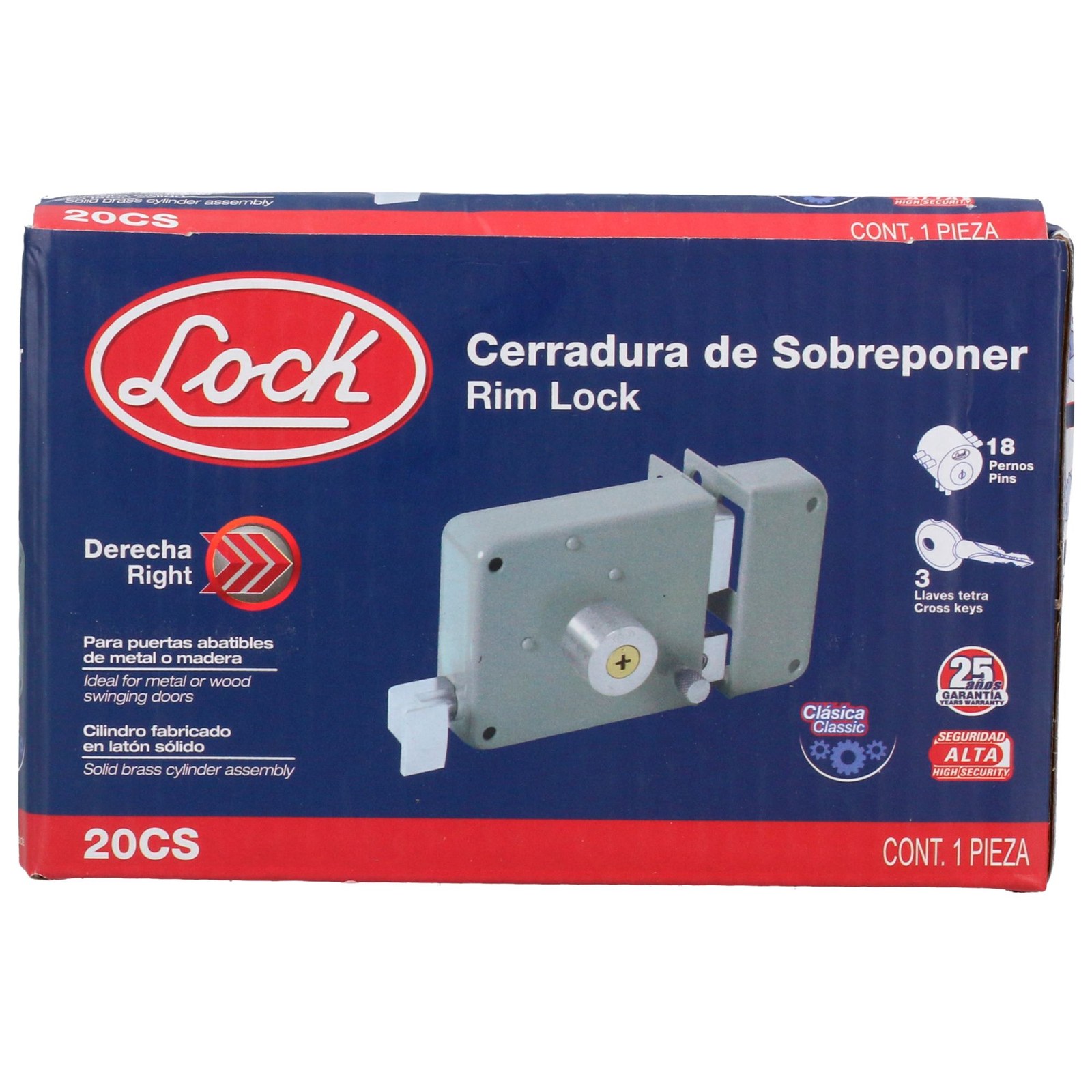 Cerradura sobreponer clásica función derecha , llave tetra, en caja Lock - Imagen 3