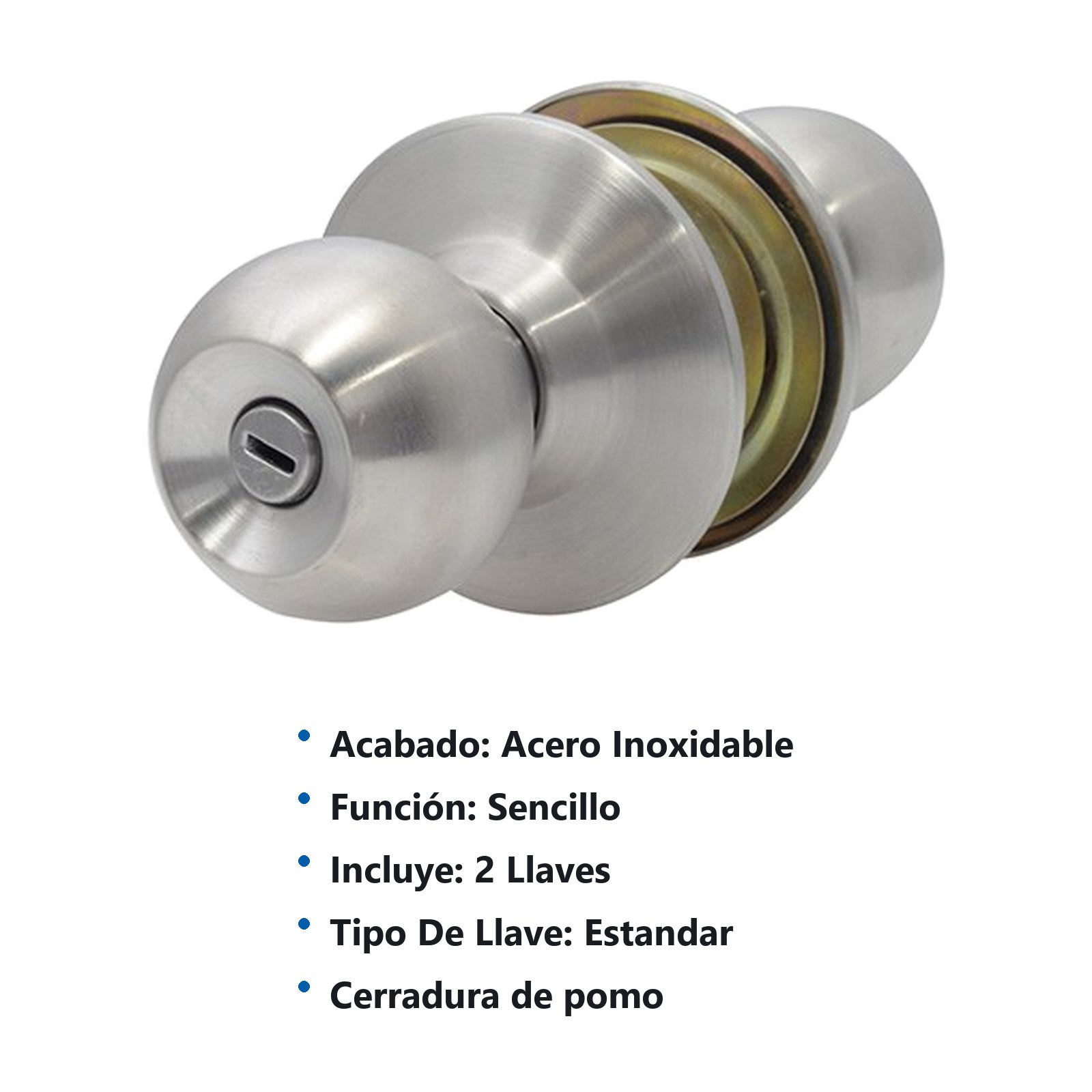Pomo cilíndrico bola para constructora función baño, acero inoxidable, llave std, caja Prolok - Imagen 2