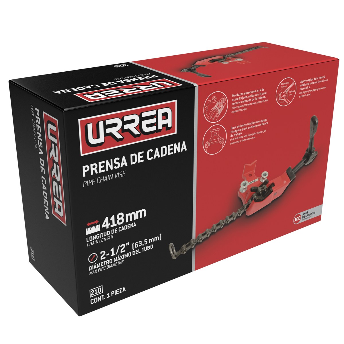 Prensa de cadena para tubos de 1/8" a  2-1/2" Urrea - Imagen 3