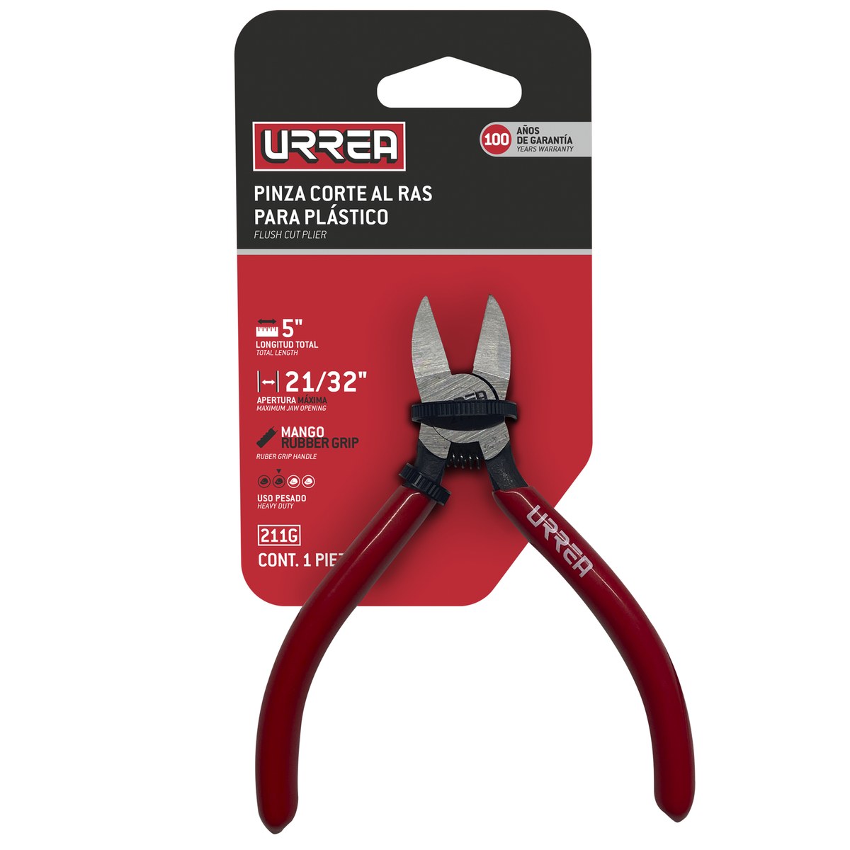 Pinza corte al ras para plástico y materiales no ferroso con mango rubber grip 5" Urrea - Imagen 2