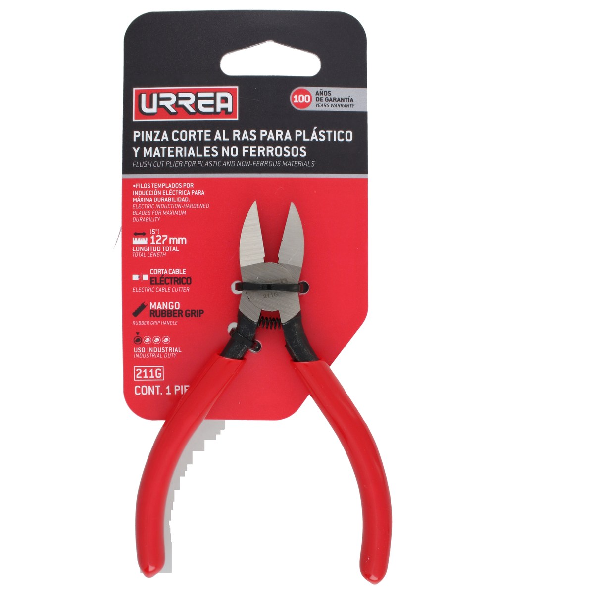 Pinza corte al ras para plástico y materiales no ferroso con mango rubber grip 5" Urrea - Imagen 3