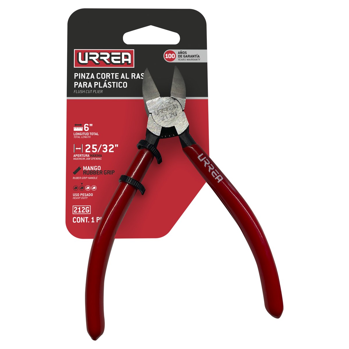 Pinza corte al ras para plástico y materiales no ferroso con mango rubber grip 6" Urrea - Imagen 2