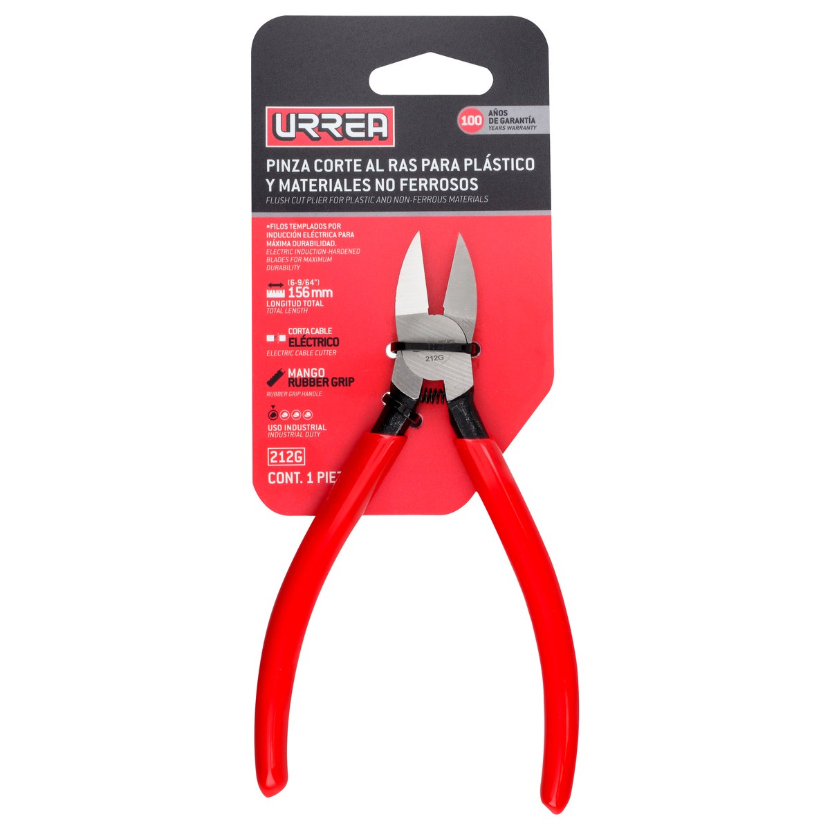 Pinza corte al ras para plástico y materiales no ferroso con mango rubber grip 6" Urrea - Imagen 3
